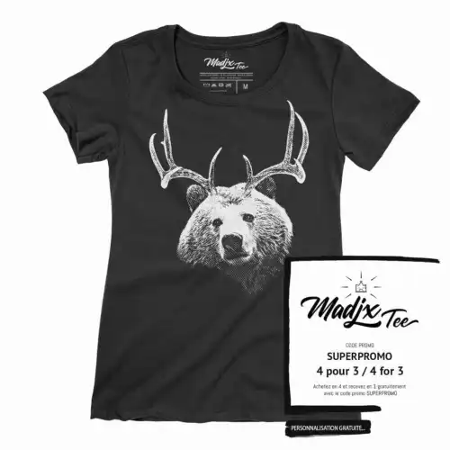 T-shirt femme halftone ours chevreuil chasse panache ours