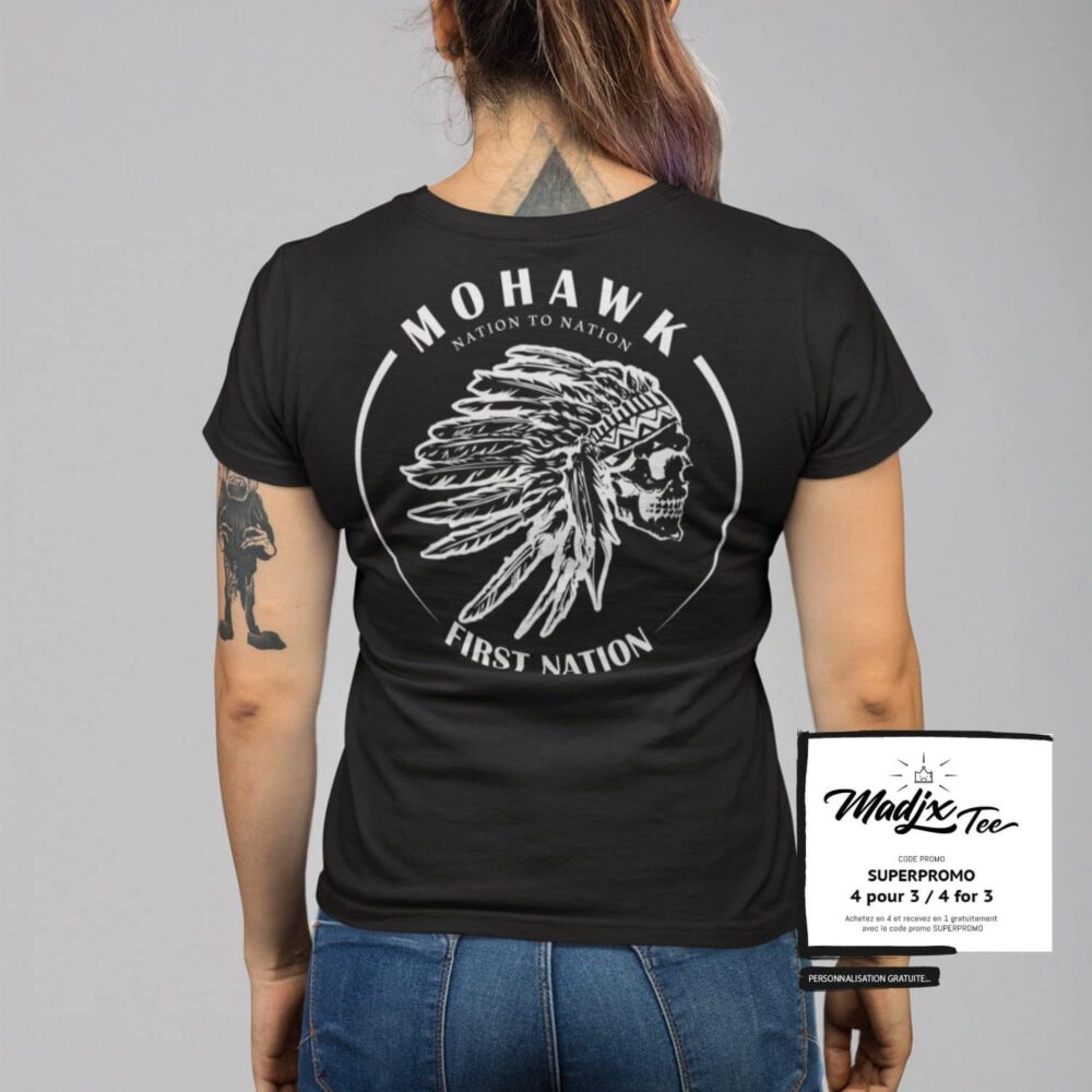 Indian Skull Mohawk nation to nation first nation t-shirt pour femme 3