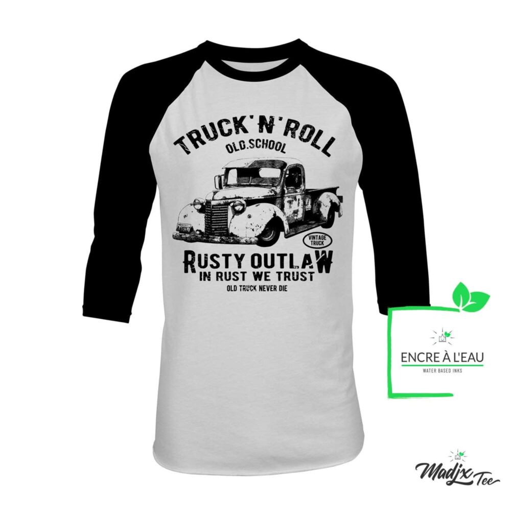 Truck n roll t-shirt | Rusty outlaw truck tshirt | rat rod t-shirt | Raglan Unisex homme femme 1