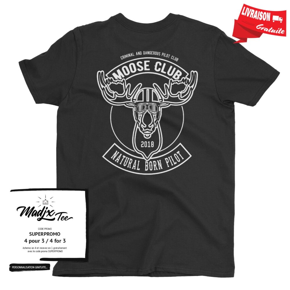 Moose club natural born pilot Dangerous t-shirt imprimé au dos 1