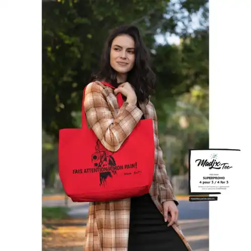 Sac d épicerie Jumbo en canva très résistant, Fais-attention-à-mon-pain-mon-osti v2, lavable, écologique et durable – Image 2