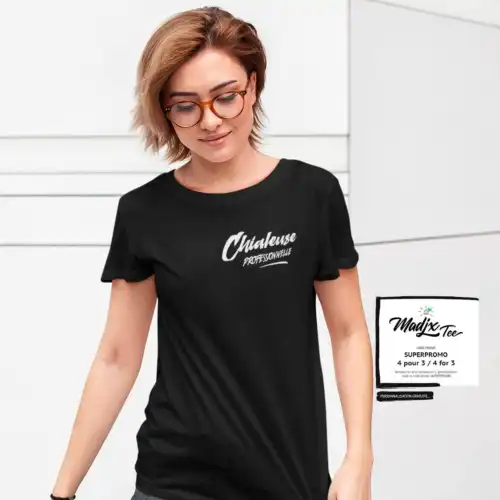 Chialeuse professionnelle, Drôle de tshirt pour femme, Québec impression noir avec encre à eau – Image 2