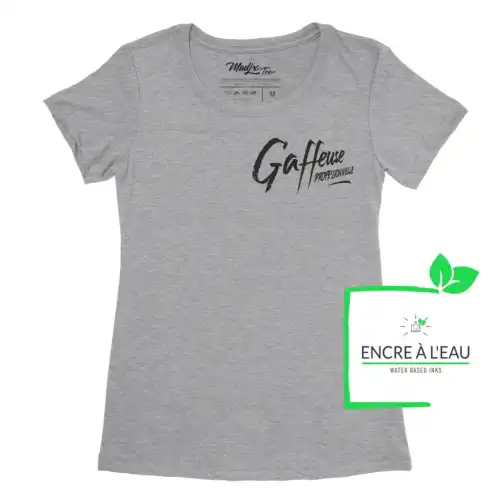 Gaffeuse professionnelle, tshirt pour femme, Québec impression noir avec encre à eau – Image 4