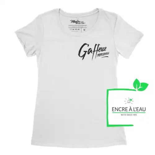 Gaffeuse professionnelle, tshirt pour femme, Québec impression noir avec encre à eau – Image 3