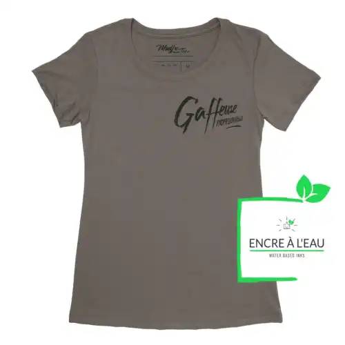 Gaffeuse professionnelle, tshirt pour femme, Québec impression noir avec encre à eau – Image 2