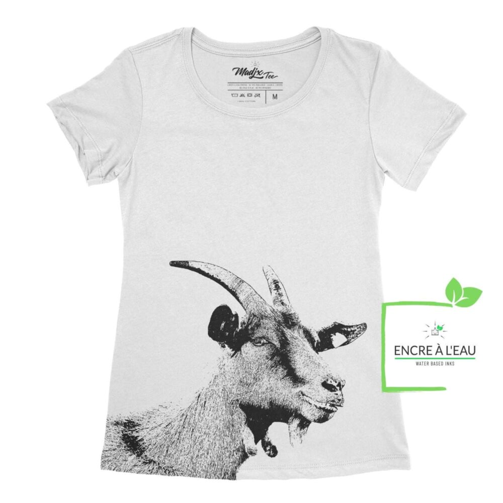 La chèvre t-shirt pour femme, encre à base d eau imprimé au Québec 1