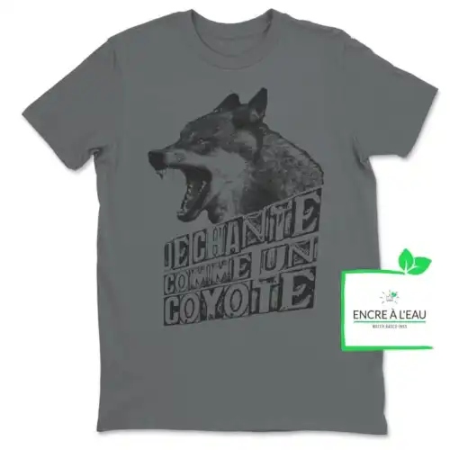 Je chante comme un coyote t-shirt impression encre à eau fait au Québec – Image 3