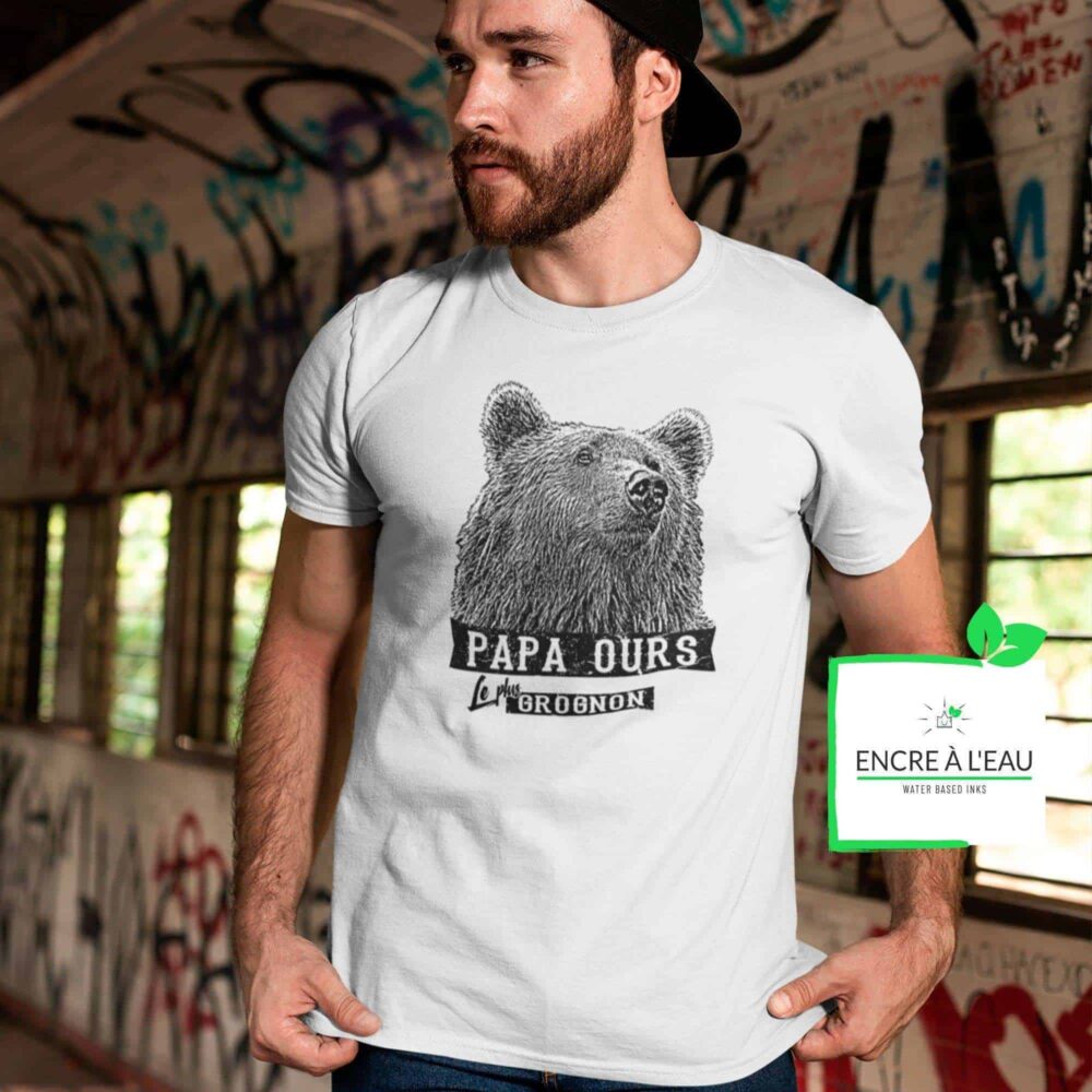 T-shirt Papa ours le plus grognon impression encre à eau fait au Québec 2