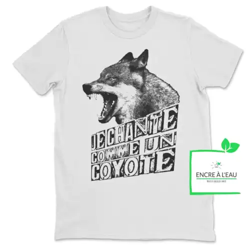Je chante comme un coyote t-shirt impression encre à eau fait au Québec – Image 5