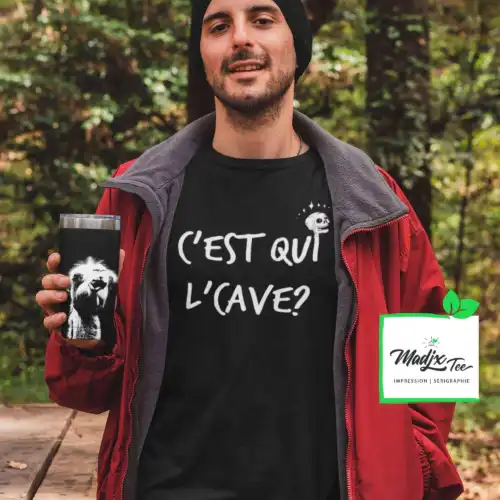 C est qui l cave, texte Québec, tshirt Drôle – Image 3