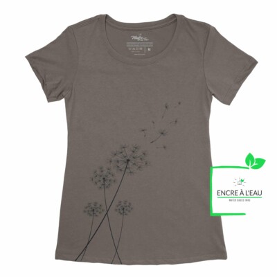 Pissenlit sur t shirt pour femme impression sérigraphie encre base à l eau éco 6