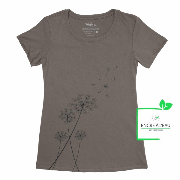 Pissenlit sur t shirt pour femme impression sérigraphie encre base à l eau éco 3