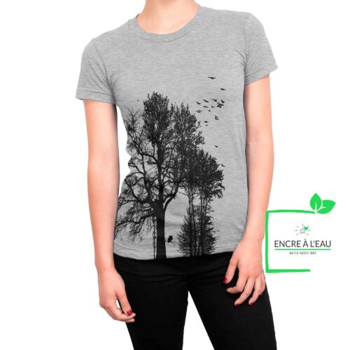 Forest t shirt pour femme impression sérigraphie encre base à l'eau éco d'une forêt Québecoise
