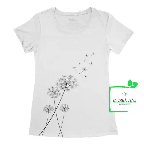 Pissenlit sur t shirt pour femme impression sérigraphie encre base à l eau éco – Image 3