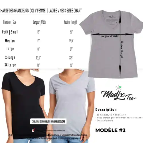 Charte de grandeur T shirt col en V Madjx Québec