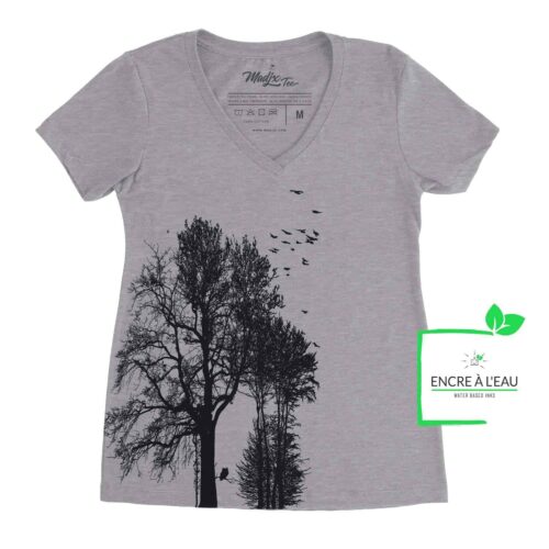 Forest t shirt col en V Forest impression sérigraphie encre base à l'eau éco, imprimé au Québec