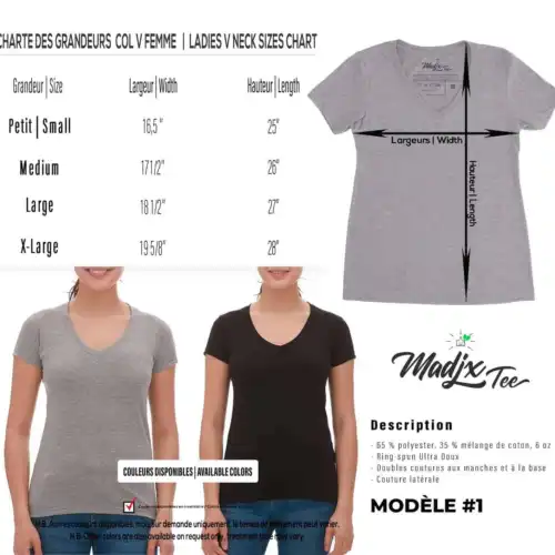 Charte de grandeur T shirt col en V Madjx Québec