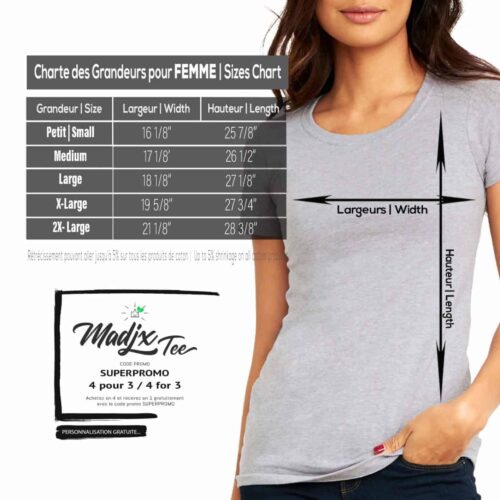 Charte de grandeur femme T shirt Madjx Québec