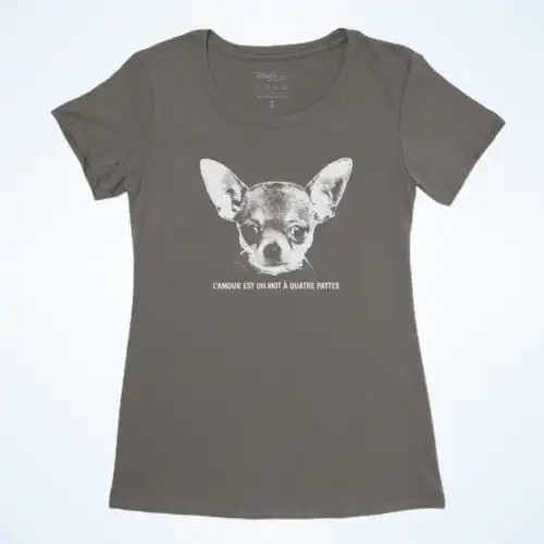 T shirt chihuahua Québec gris chaud
