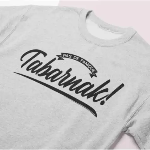 Pas de Panique Tabarnak! Crewneck Unisexe Gris chandail coton ouaté sans capuchon – Image 2