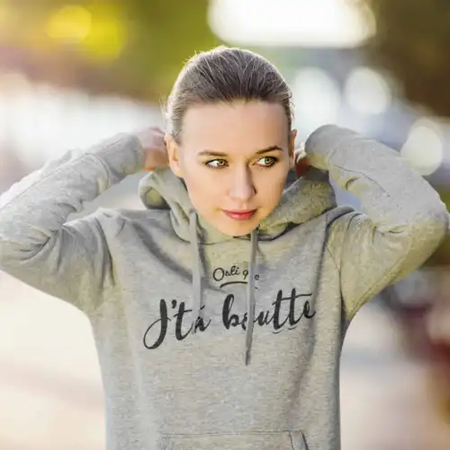 Osti que j’t’a boutte coton ouaté gris, chandail à capuchon Unisexe, hoodie