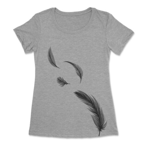 Quatre Plumes t-shirt pour femme, impression sérigraphie encre base à l'eau éco, impression fait au Québec 8