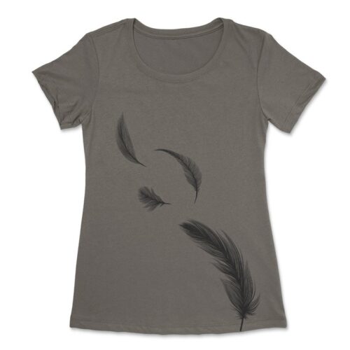 Quatre Plumes t-shirt pour femme, impression sérigraphie encre base à l'eau éco, impression fait au Québec 7