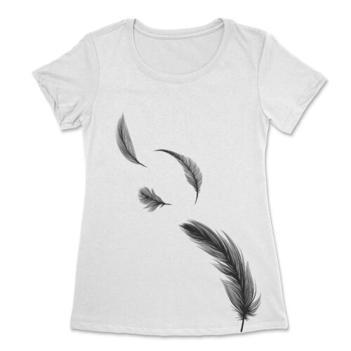 Quatre Plumes t-shirt pour femme, impression sérigraphie encre base à l'eau éco, impression fait au Québec 9