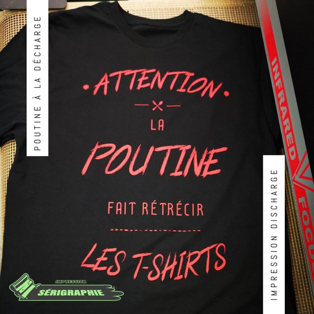 Poutine impression Discharge tshirt imprimé au Québec 1