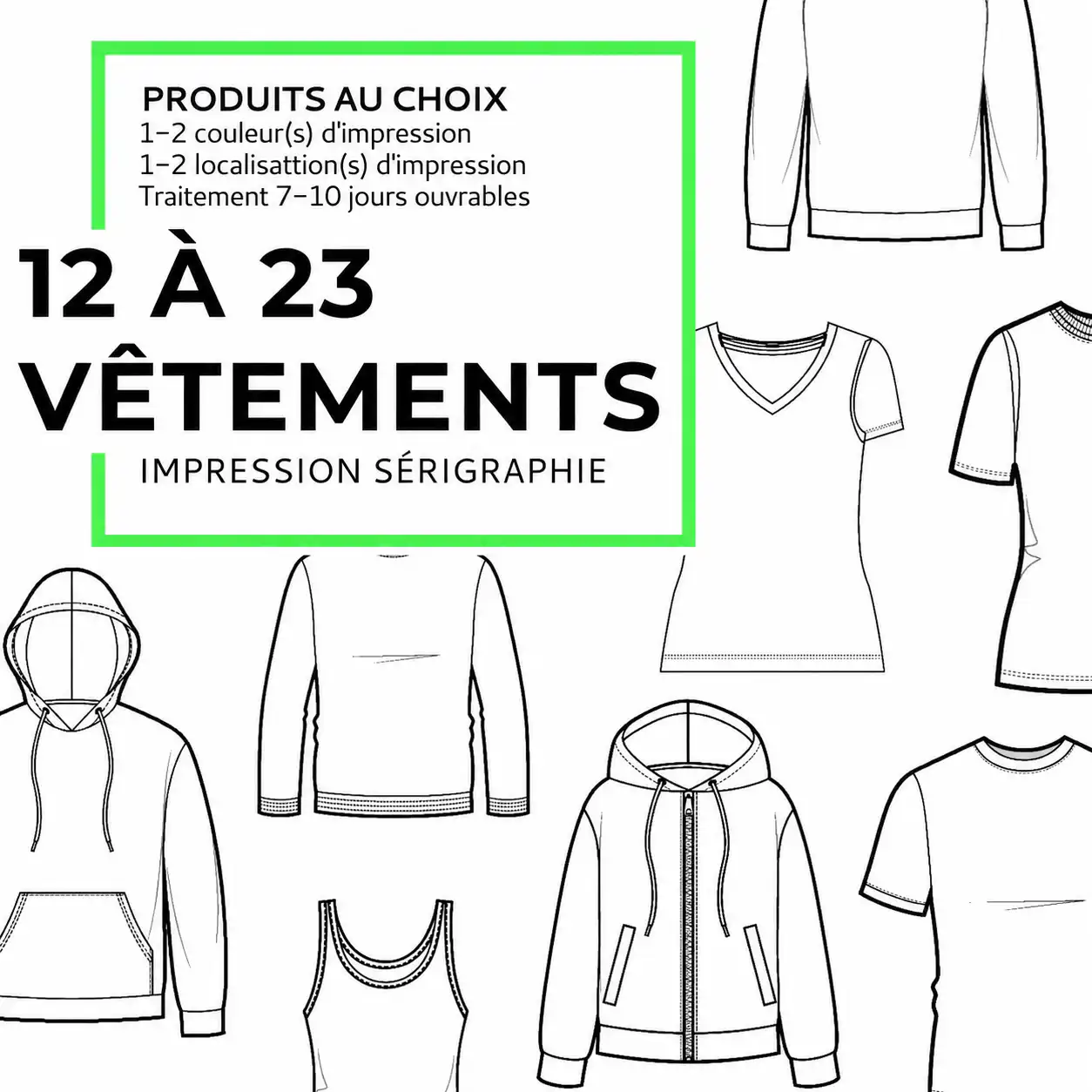 Impression sérigraphie 12 à 23 vêtements