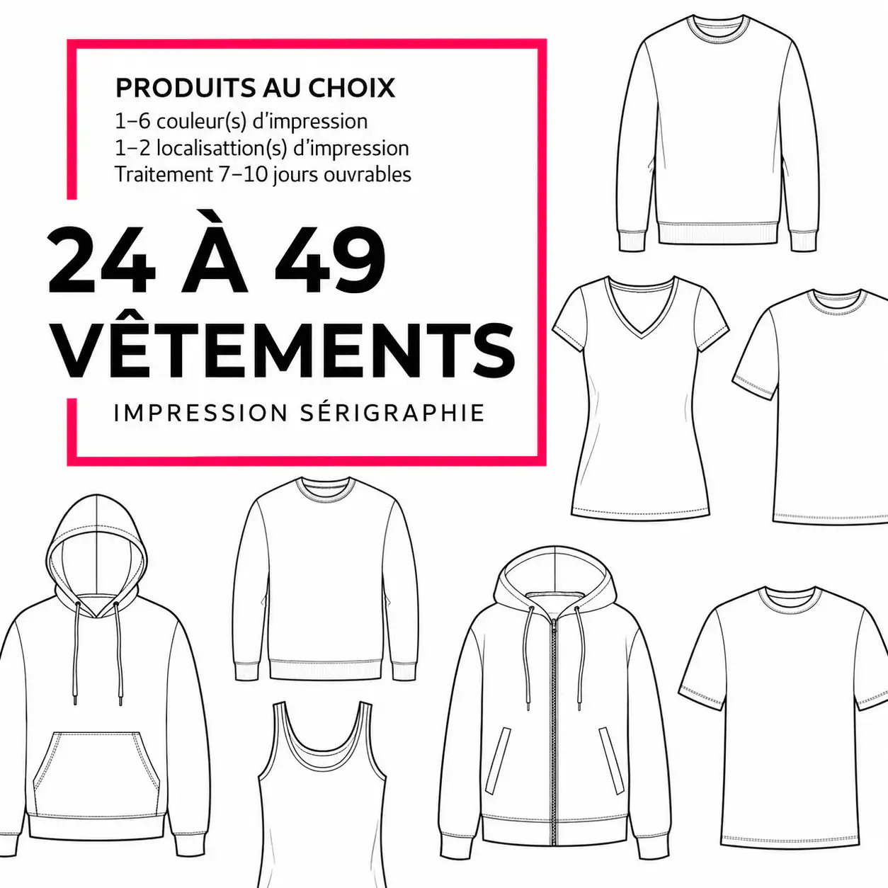 Impression sérigraphie 24 à 49 vêtements