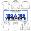 Impression en sérigraphie de 150 à 199 vêtements personnalisés, incluant t-shirts et chandails à capuchon.