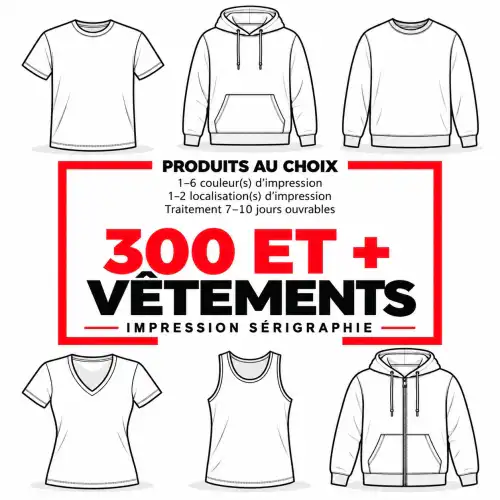 Impression sérigraphie 300 et + vêtements