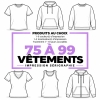 Impression sérigraphique de 75 à 99 vêtements personnalisés parmi plusieurs modèles de chandails et t-shirts.