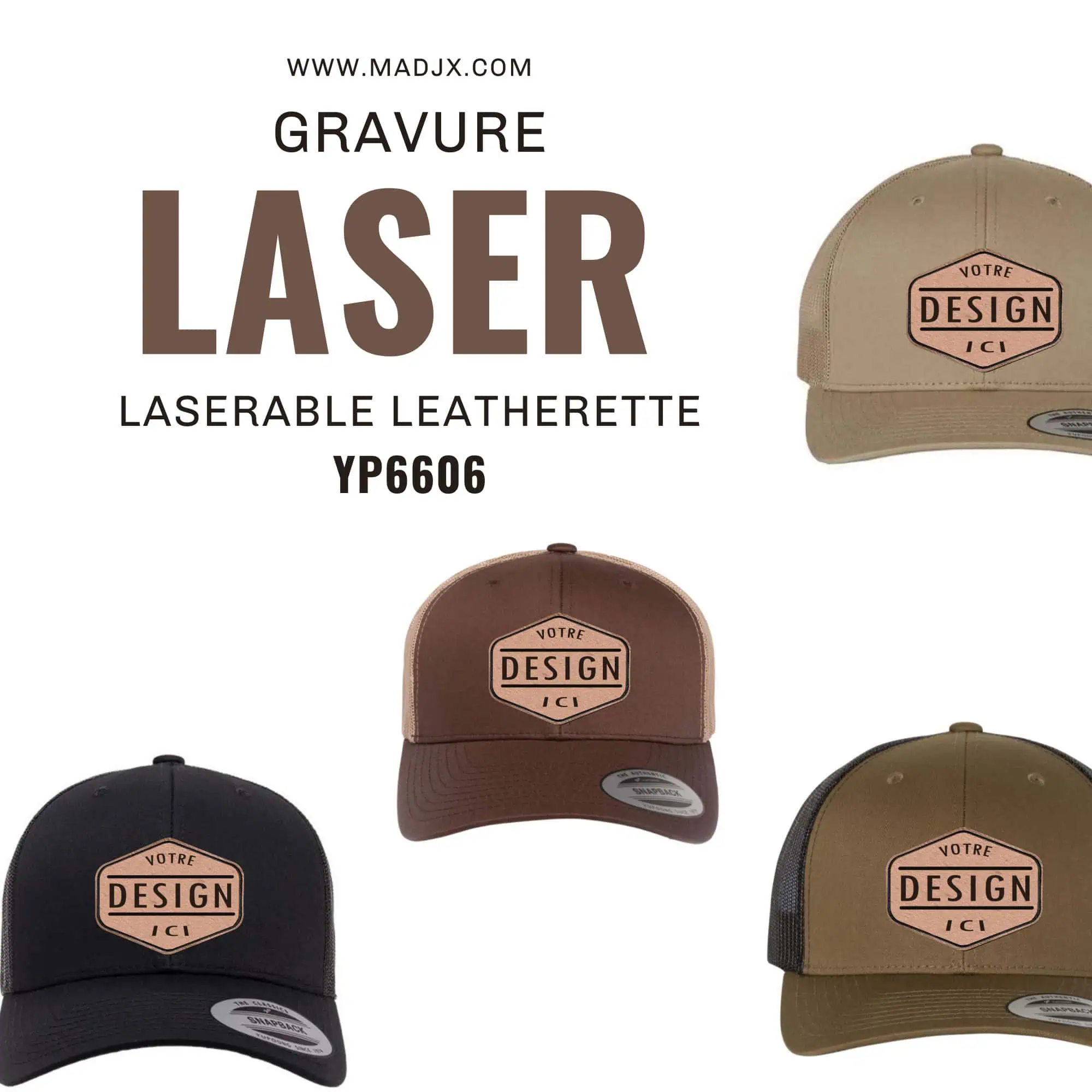 Casquette trucker avec écusson simili cuir gravure laser personnalisé