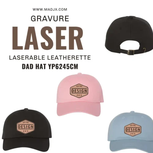 Dad hat avec écusson simili cuir gravure laser logo discret minimaliste