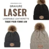 Patch leatherette personnalisé avec logo gravé au laser pour tuque à pompom