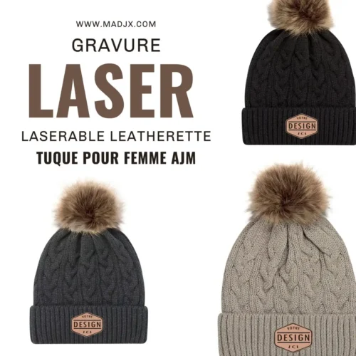 Patch leatherette personnalisé avec logo gravé au laser pour tuque à pompom