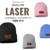 Patch cuir synthétique ovale avec texte gravé laser sur tuque SP12