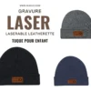 Tuque beanie pour enfant patch leatherette gravé laser logo entreprise