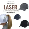 Casquette queue de cheval pony tail écusson leatherette gris gravé laser femme Québec