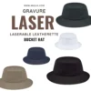 Bucket hat écusson simili cuir gris gravure laser personnalisé Québec