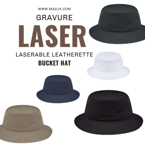 Bucket hat écusson simili cuir gris gravure laser personnalisé Québec