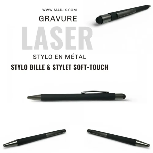 Stylo bille & stylet Soft-Touch personnalisé — Gravure laser