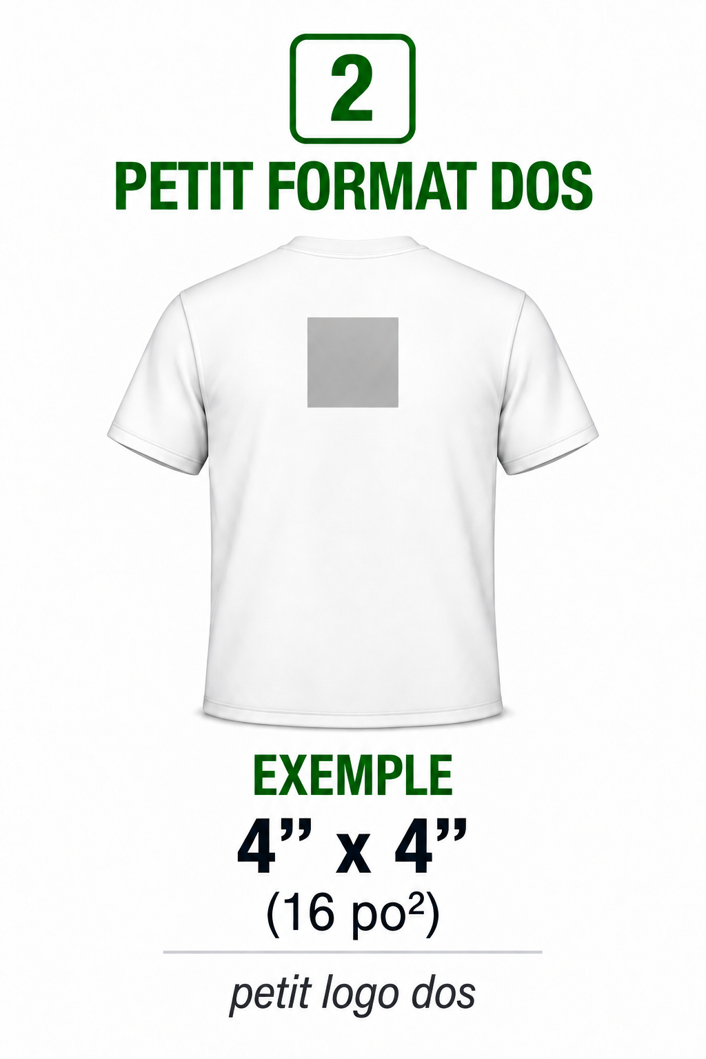 Petit format dos, 4 x 4 po